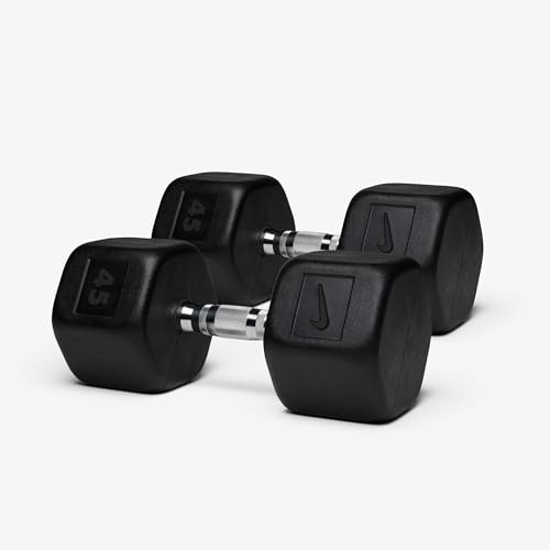 Nike Rubber Hex Dumbbell Pair - color: Black / Black, size: 45 lb