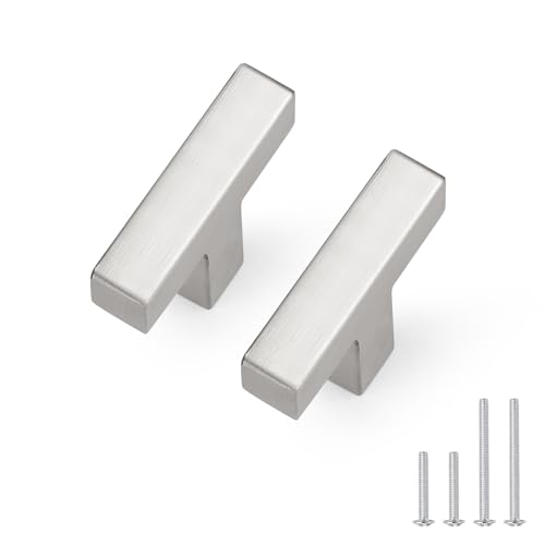 Probrico 5 Pack 2 inch (50mm) Length Stainless Steel Kitchen Cabinet Pulls Knobs,Square Brushed Nickel Drawer Knob, Single Hole Dresser Pull for Cabinets Closets - color: Brushed Nickel, size: Single Hole T Knob: 50mm(2inch)