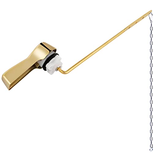 Hibbent Universal Metal Front Mount Toilet Handle Replacement Kit | Shinny Gold Solid Brass Toilet Flush Tank Lever, Stainless Steel Flapper Chains for Most Toilet Tanks - color: Polished Brass, style: Upgraded Front Mount