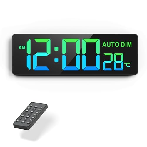 REACHER 16.5" Large Digital Wall Timer Clock with Countdown for Classroom | Auto dimmer, temperature, Remote Control, Colorful LED wall clock for teacher, school, home decor, kitchen, gym, living room - color: Black