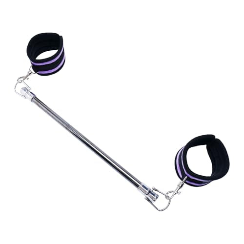 Spreader Bar Stainless Steel Vintage Black Bar with 2pcs Adjustable Straps,Sports Aid Training Fitness Gear Pilates Aid Kit, Home Restore Pilates Indoor Yoga Set - style: Fixed Silver+Purple Furry Kit