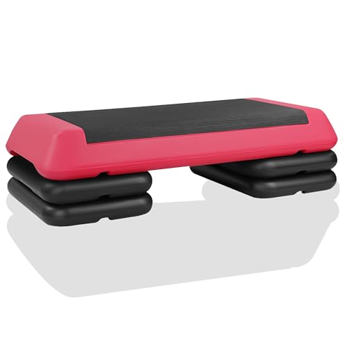 Gym Step Platform for Exercise at Home, Fitness Step for Home Workout, Adjustable Step Up Exercise Platform, Aerobic Stepper Step Platform with 4 Risers, Step Exercise Platform for Work Out - color: Black+Red