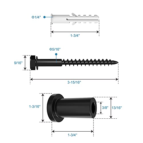 ZEKOO 1-3/4" Barn Door Hardware Spacers with Lag Bolts Wall Anchor, 8 Sets | Heavy Duty Sliding Door Hardware Rail Spacers Replacement for Connecting Track, Carbon Steel Connection Device, Matte Black - size: 1-3/4'' 8-PCS