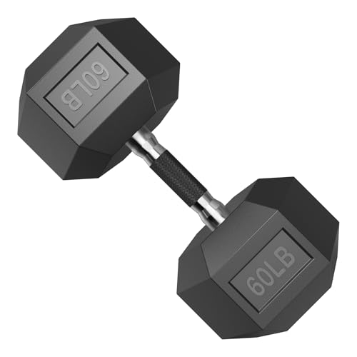 PAPABABE Hex Dumbbell Set 2.5-100lb, Rubber Grip Dumbbells, Home Gym | Complete & Durable Cast Iron Core Odorless Antiroll Hex Shape Ergonomic Versatile Home Gym Comfort Non-Slip Grip - size: 60 lb, Single, style: Rubber Grip