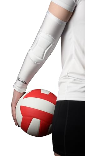 Tandem Sport Padded Arm Sleeves - Compression Sleeves with Built-In Elbow Padding to Reduce Injury & Stress - color: White, size: Large-X-Large