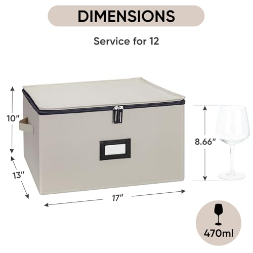 BALEINE China Storage Containers, Sturdy Quilted Wine Glass Storage, Plate Organizer with Carry Handles, Moving Boxes for Dishes, Cups, Mugs and Stemware (Wine Glass, Hard Shell Cream) - color: Cream, style: Wine Glass-Hard Shell