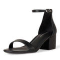 Amazon Essentials Women's Two Strap Heeled Sandals with Adjustable Ankle Strap, Padded Memory Foam Insole - color: Black Faux Leather, size: 8