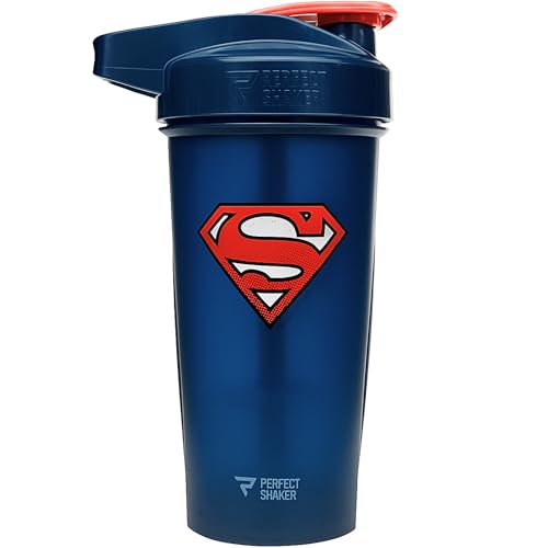 PerfectShaker ACTIV DC Comics & Justice League Series | Leak-Proof, BPA-Free, Shatter-Resistant | ActionRod Mixing Technology for Smooth Blends | Gym, Fitness & Sports Shaker - 28oz Superman(Blue) - color: Superman(Blue)