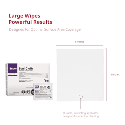 PDI Super Sani-Cloth Germicidal Disposable Wipe, Large, Individual, 5" x 8"
