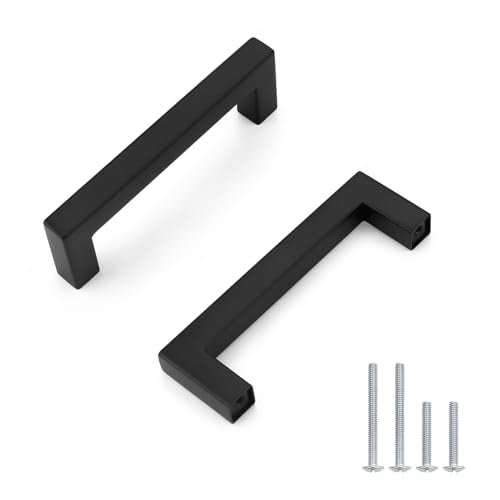 5 Pack Probrico Black Kitchen Cabinet Pulls,Stainless Steel 3inch Hole Centers Cabinet Handles,Stainless steel Square Corner Bar Black Dresser Drawer Pull Handles - color: Black, size: Hole Center: 76mm(3inch)