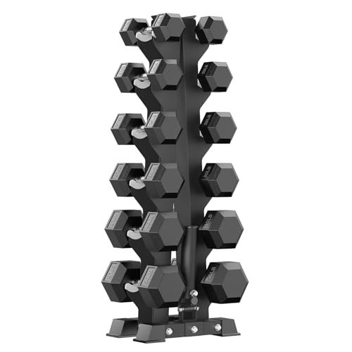 Hex Dumbbell Sets with Rack, 85-560lb Dumbbell Weight Set & Storage Rack | PAPABABE Dumbbell Set with Stand, Rubber Dumbbell Weight Set, Multiple Options Hand Weight for Strength Training - size: 360lb (15, 20, 25, 30, 40, 50lb)x2 & T-Bar Rack