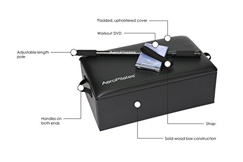 AeroPilates Reformer Box & Pole Set - Premium Pilates Sitting Box | Universal Pilates machine fit, solid wood padded box with handles, adjustable steel balance pole, foot strap, workout video