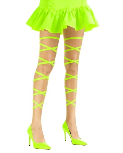 PENTA ANGEL Rave Leg Wraps Elastic Leg Grater Straps Legging Costume Accessories for Women Concert Festival Halloween Outfit - color: Green/Yellow