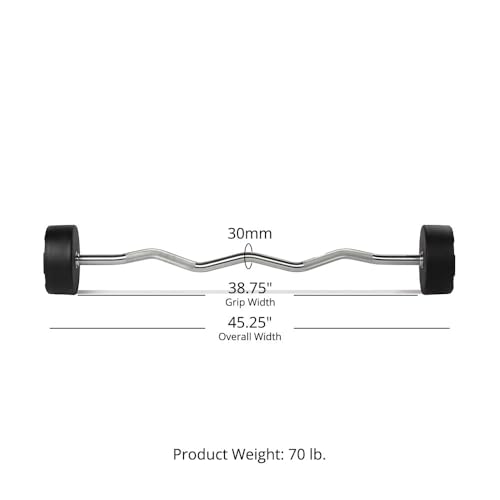 Titan Fitness Rubber Curl Fixed Barbells, Pre-Loaded Weight Bar for Strength Training & Weightlifting - color: EZ Curl Fixed Barbell, size: 70 LB