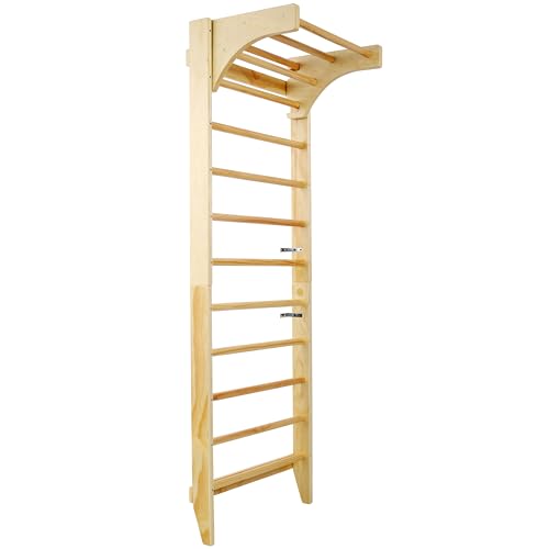 Wall Mounted Swedish Ladder & Pull Up Bar - Professional Stall Bars for Physical Therapy & Home Gym - High Weight Capacity Wooden Training System for Rehab & Strength Exercises