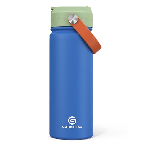 GoKEDA 18oz Kids Water Bottle, Insulated Bottles with Stickers, 18/8 Stainless Steel Vacuum Leak Proof Straw Cup for School, Gifts for Boys Girls(LightGreenBlue) - color: Green Blue