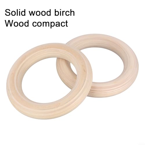 Set Of 2 Birch Wood Gymnastics Rings For Home Gym And Outdoor Fitness,Non-Slip Sweat-Absorbent Rings With Comfortable Grip For And Adults, For Pull Ups Calisthenics for cross Training (25mm 19cm)