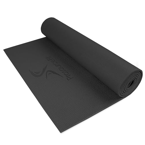 ProsourceFit Original Yoga Exercise Mat 1/4” (6mm) Thick for Comfort and Stability with Carrying Straps, Non Slip –Multiple Colors - color: Black
