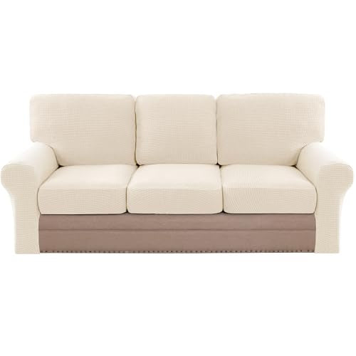 H.VERSAILTEX Multi-Pieces Sofa Covers Stretch Couch Covers Form Fitted Seats and Back Cushions Covers (3 Seat Covers Plus 3 Back Cusion Covers, Bonus 2 Armrest Covers), Cream - color: Cream, size: 3 SEAT COVERS + 3 BACK COVERS+ 2 ARMREST COVERS