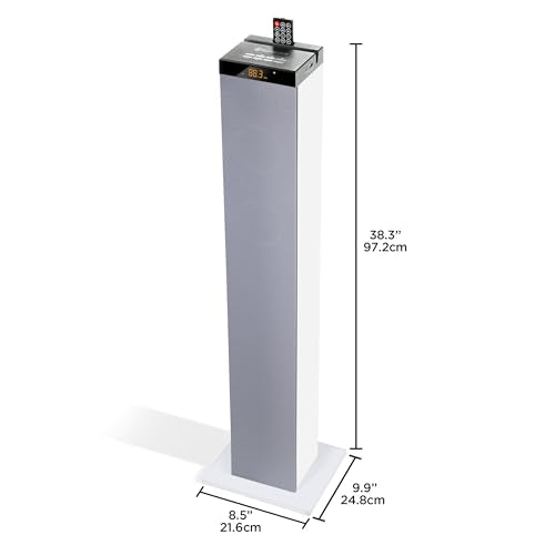 GOgroove Bluetooth Tower Speaker with Subwoofer Built in - Floorstanding Home Speaker with Powerful Bass and Dual Drivers, 120W Peak Power, MP3 3.5mm Aux, USB 2.0 Port Flash Drive, FM Radio (White) - color: White