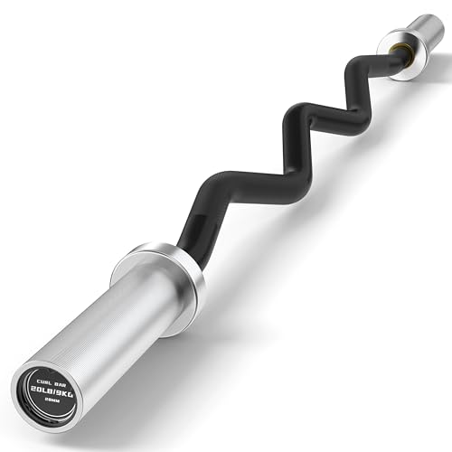 HANDBODE Olympic EZ Curl Bar, Curling Barbell, 4 FT And 6.2 FT Options | 500-700 LB, Rackable Longer Version, 2-Inch Sleeves, Angled Grips, Bicep Training, Tricep Extensions, Preacher Workouts - color: 4ft Curl Bar 20lb, Black & Silver