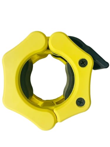 Olympic Barbell Clamps Collars Quick Release Pair Weight Clips for 2 inch Barbell (Yellow w/Black Lever) - color: Yellow W/ Black