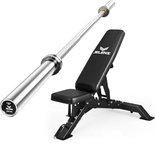 JELENS 7FT Bar Olympic Barbell, 1000lb Capacity Weight Bar for Strength Training, 2 Inch Strength Training Bar With Knurled Grip for Squats, Deadlifts, Presses, Rows, Curls - size: 7FT Olympic Barbell with Upgraded Weight Bench