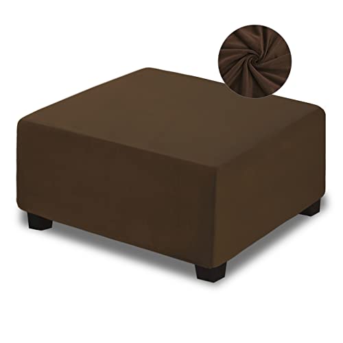 NeColorLife Ottoman Cover Velvet Storage Ottoman Slipcover Thick Stretchable Footrest Stool Covers with Elastic Band for Rectangle and Square Ottoman(Medium Size,Brown) - color: Brown, size: M Length: 31"-34",Width: 31"-43"