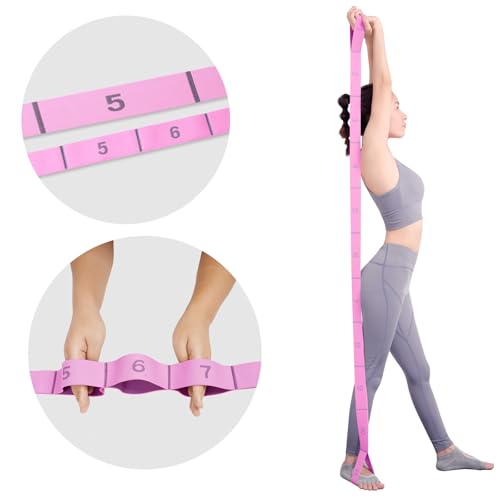 High Density Yoga Blocks 2 Pack with 11 Loops Stretch Band, 350g Non-Slip Foam Exercise Bricks for Pilates & Dance, Pink Gym Accessories with Carry Bag for Flexibility, Balance & Rehab Training - color: Pink Brick & Pink Band