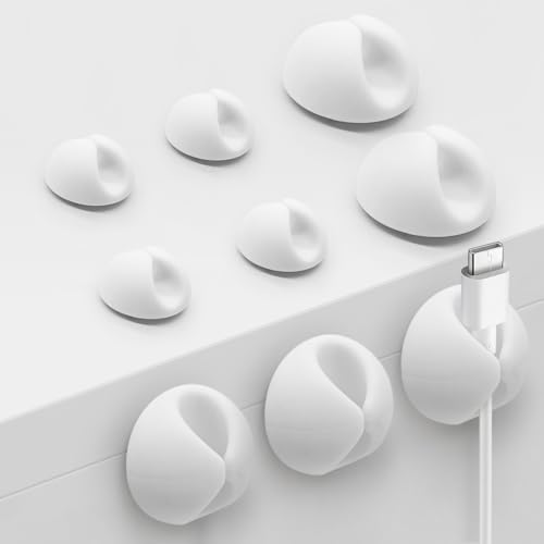 SmiLife Phone Charger Cord Holder, Mini Cable Clips Wire Organizer, Cable Management for Desk, Office and Nightstands, 9 PCS - color: White 1.1 inches + 0.8 inches