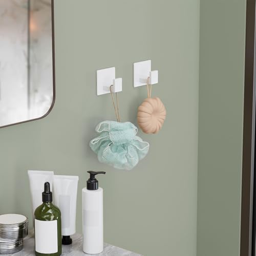 Adhesive Shower Hooks, Towel Hooks for Hanging Robe, Coat, Hat, Loofah, Heavy Duty Wall Hooks Stick on Bathroom, Kitchen and Office (2 Pack, White) - color: White, size: Adhesive "7" Shape -2 Pack