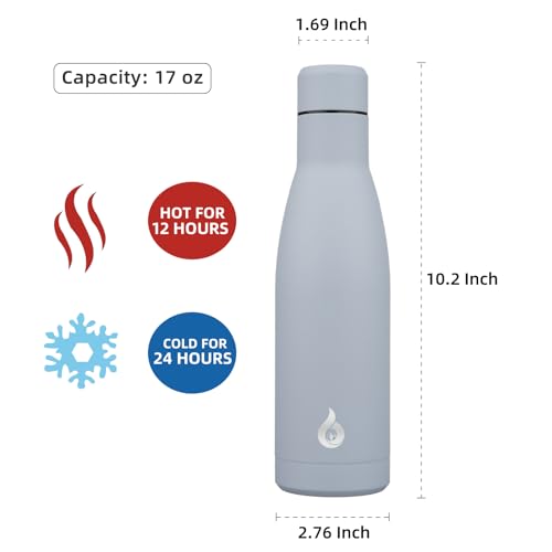 BJPKPK Insulated Water Bottle 17oz Stainless Steel Water Bottles Dishwasher Safe Metal Thermal Keep Cold and Hot,Mist Grey - color: Mist Grey, size: 17 Ounces
