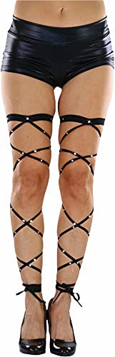 ToBeInStyle Women's Leg Wraps Ravewear Dancewear Elastic Straps Party Garter Music Festivals Costume Accessory Thigh High - color: Footless Criss Cross Tie W/ Rhinestones - Black, size: One Size