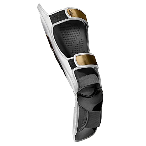 Hayabusa T3 Striking Shinguards - Men and Women | MMA Protection, Muay Thai Kickboxing, Sparring Pads, Martial Arts Gear, Adjustable Straps, Impact Padding, Elastic Fit - color: White/Gold, size: Small