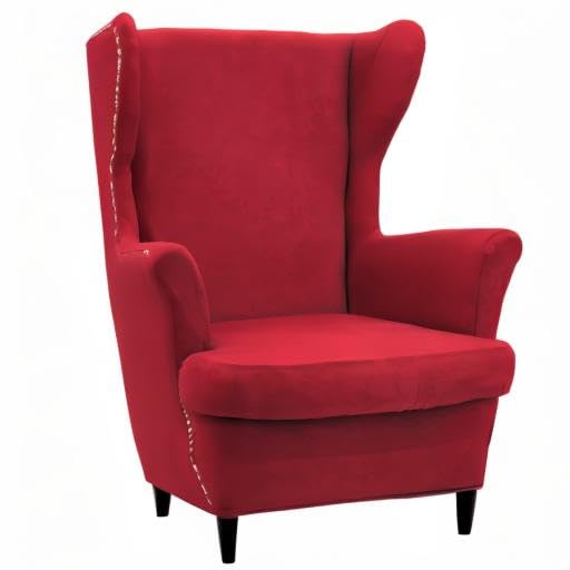NILUOH Wingback Chair Cover 2-Piece Soft Stretch Wing Chair Slipcover Solid Color Armchair Sofa Couch Cover Furniture Protector with Elastic Bottom for Living Room Bedroom (Red) - color: Red