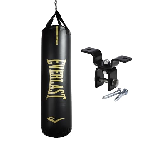 Everlast Elite Punching Bag | Durable Boxing MMA, Adults | Muay Thai - color: Black with Hanger, size: 80 lb