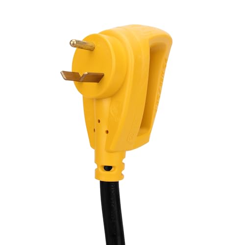 Camco PowerGrip 25-Ft 30 Amp RV Extension Cord w/Locking End - Features NEMA TT-30P Male & Marine-Style L5-30R Locking Female Connectors - Rated for 125V/3,750W - 100% Copper 10-Gauge Wire (55501) | 25-Ft 30a Rv Extension Cord, Nema Tt-30p Male to Marine-