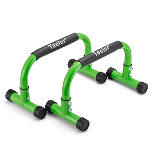 Teclor Push Up Bar, Parallettes Bars For L-sit & Dip, Heavy-Duty No Wobbling Parallel Bars Stand For Handstands, Full Planche, Calisthenics, 9.5in High Workout Stands for Home Fitness Training - color: Green