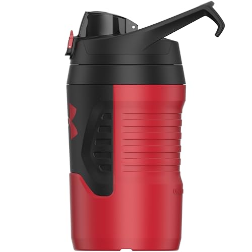 Under Armour 32 oz Insulated Water Bottles - Sports Water Jug with Fence Hook, Leak Resistant for Baseball, Football & More, 32 oz Insulated, Red/Black - color: Red/Black, size: 32 Ounces