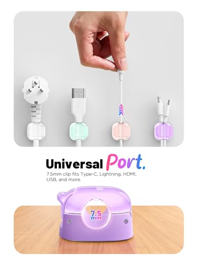 8 Pack Cable Clips, Cord Organizer [1s Lock] Cute Spring Cord Holder for Nightstand Desk Car, Girls College Dorm Room Essentials, Home Office Desk Accessories for Women Cubicle Decor, School Supplies - color: Pink/Green/Purple/White, size: 8 Pack