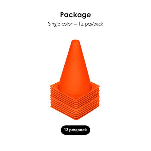 REEHUT 7.5 Inch Plastic Sport Training Traffic Cone (Set of 12, Orange)