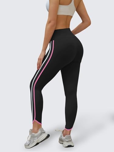 Aoysky Womens Buttery Soft Workout Leggings 25" Side Stripes High Waisted Full Length Yoga Leggings - color: Black, size: Large