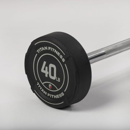 Titan Fitness Rubber Curl Fixed Barbells, Pre-Loaded Weight Bar for Strength Training & Weightlifting - color: Straight Fixed Barbell, size: 40 LB