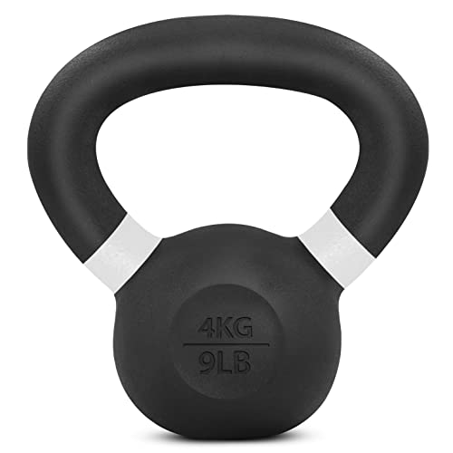 Yes4All Powder Coated Kettlebell, Cast Iron Core Kettlebells with Non-Slip Handle & Flat Bottom for Conditioning, Heavy Duty for Strength Training, 9lb to 71lb - Single & Pair - color: White, style: A. Single