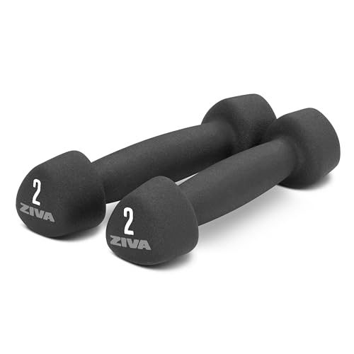 ZIVA Neoprene Tribell Dumbbell Pairs - Set of 2 Hand Weights, Non-Slip Durable Rubber Finish, No-Roll Design for Rigorous Exercise and Strength Training (Avail in 2-20 lb Pairs) - style: 2-lb, BK