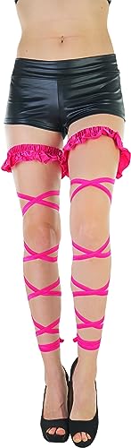 ToBeInStyle Women's Leg Wraps Ravewear Dancewear Elastic Straps Party Garter Music Festivals Costume Accessory Thigh High - color: Garter Wrap W/ Satin Ruffle Top - Hot Pink, size: One Size