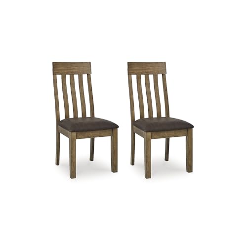 Signature Design by Ashley Vallister Dining Chairs Set of 2, Light Brown | Solid wood frame, Combination of leather and faux leather, Rustic dining room chairs, Slat back design, 250 lb capacity - color: Light Brown, style: Dining Chair