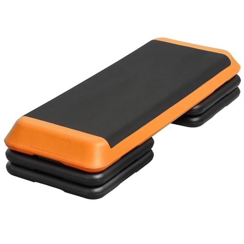 43" Exercise Aerobic Step Platform, Adjustable Fitness Stepper, with 4 Removable Risers for Home Gym Cardio Strength and Training - color: Orange