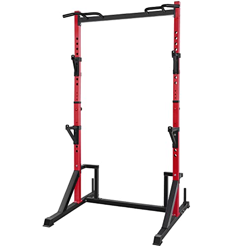 CANPA Multifunction Power Rack with Pull up Bar, Heavy Capacity and Adjustable Squat Stand Rack for Home Gym Equipment, Power Rack Cage - color: Red