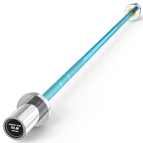 HANDBODE 5lb Mini Barbell, 4 ft Short Beginner Bar for Women Boys&Girls - color: 4 ft Mini Bar, 5 lb, 50 lb, 22.2mm, Blue & Silver
